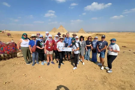 An EgyVacations group at the Giza pyramids