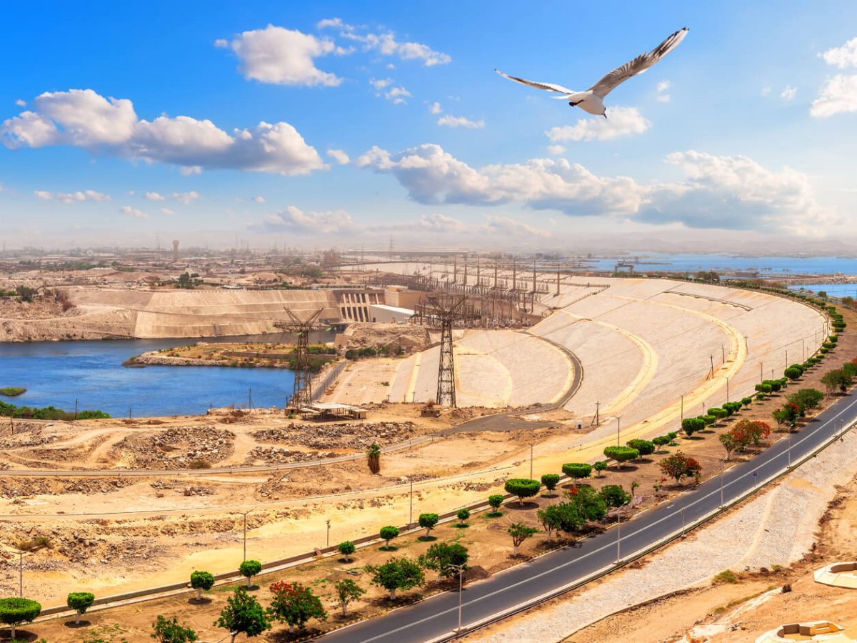 aswan high dam panorama sunny view