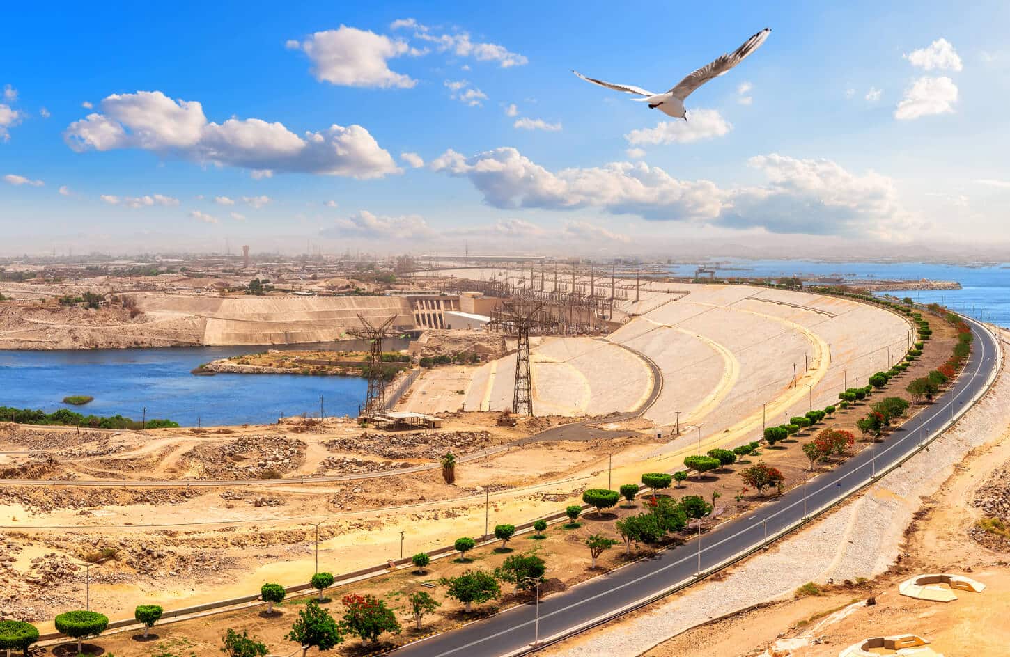 aswan high dam panorama sunny view