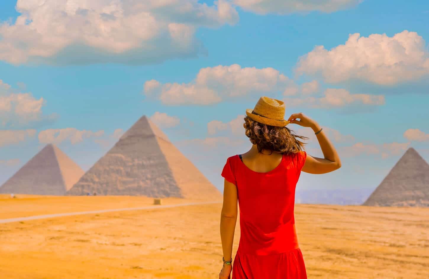 A picture of a visitor from visiting the pyramids of Giza