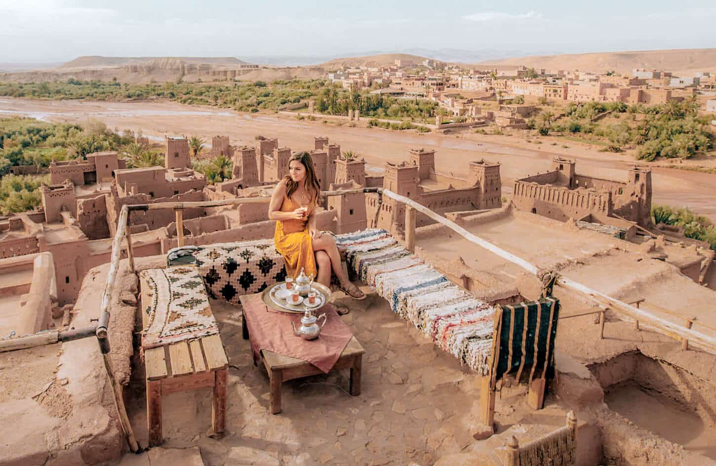 A wonderful picture of a woman in Ait Benhaddou and Ouarzazate drinking tea
