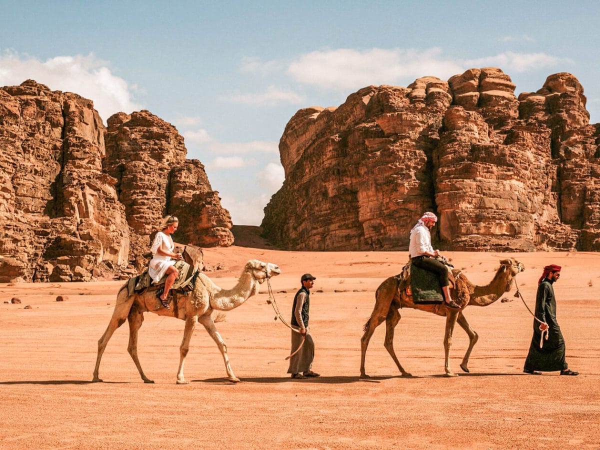 A wonderful picture of one of the camel safari trips from Wadi Al Rum Jordan