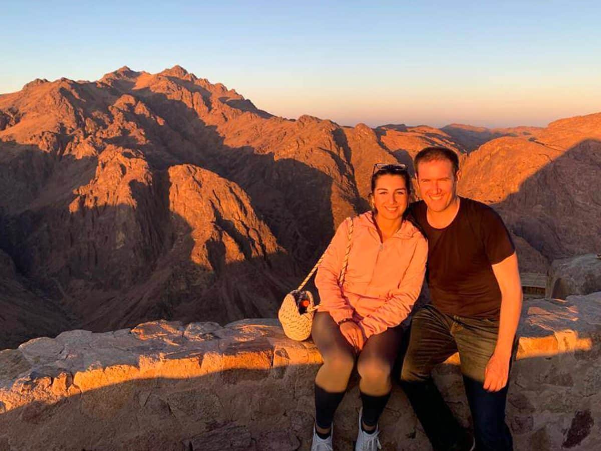A wonderful picture of the couple from the top of Mount Moses