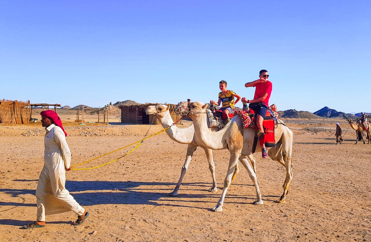 A wonderful picture of the safari with camels in Hurghada