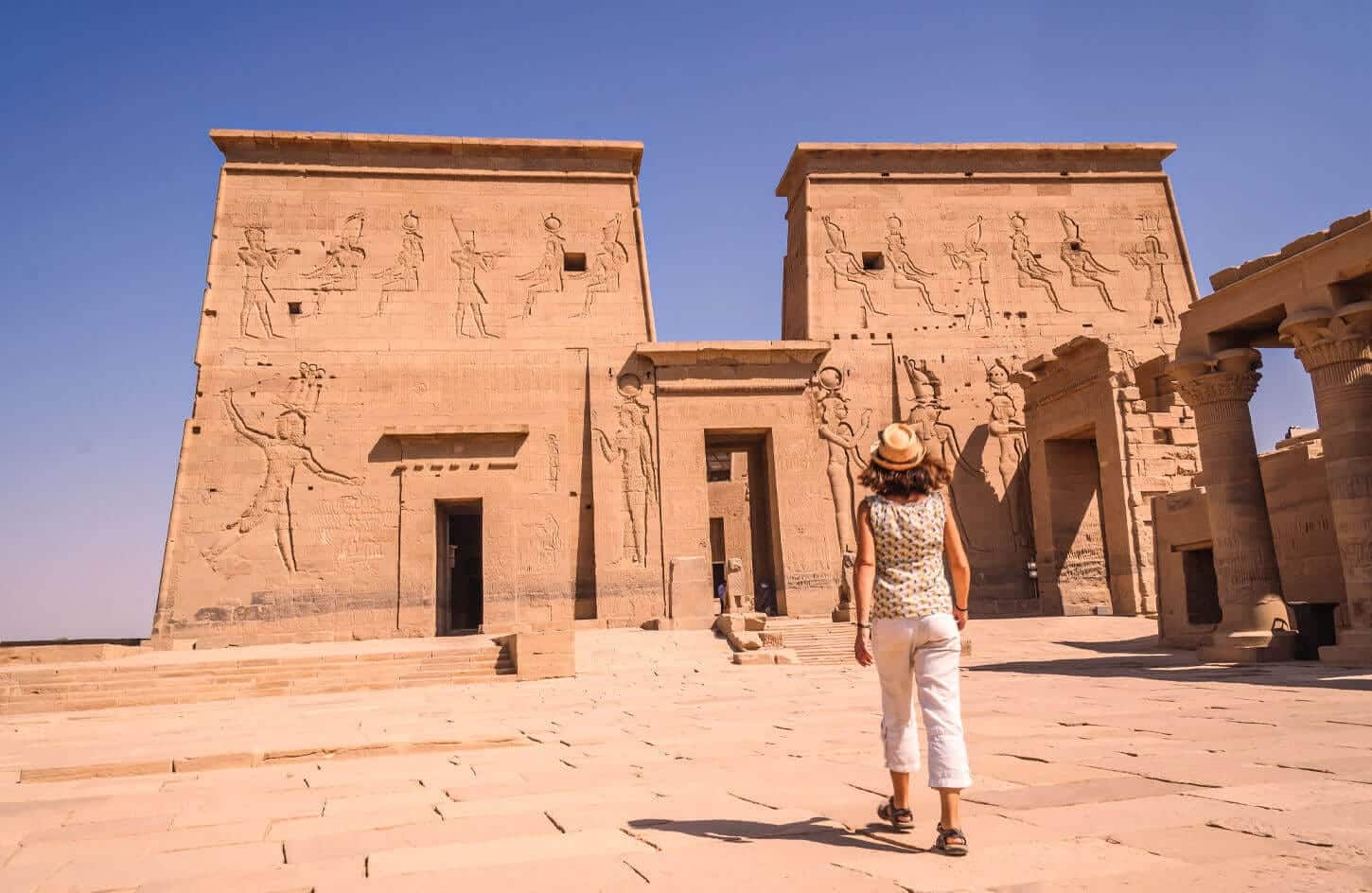 A wonderful shot of a tourist inside the Temple of Philae