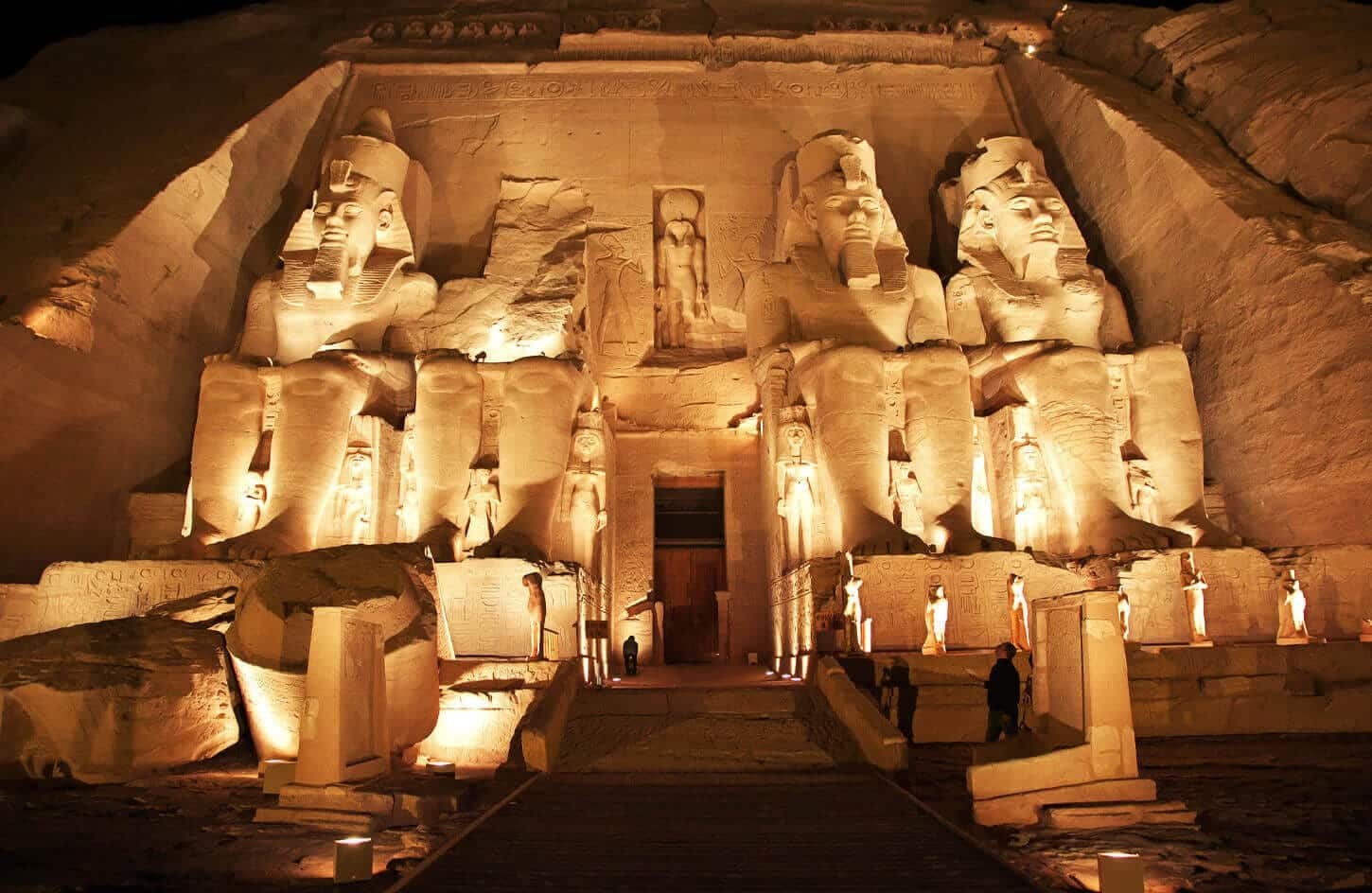 Facade of the Great Temple of Abu Simbel at night