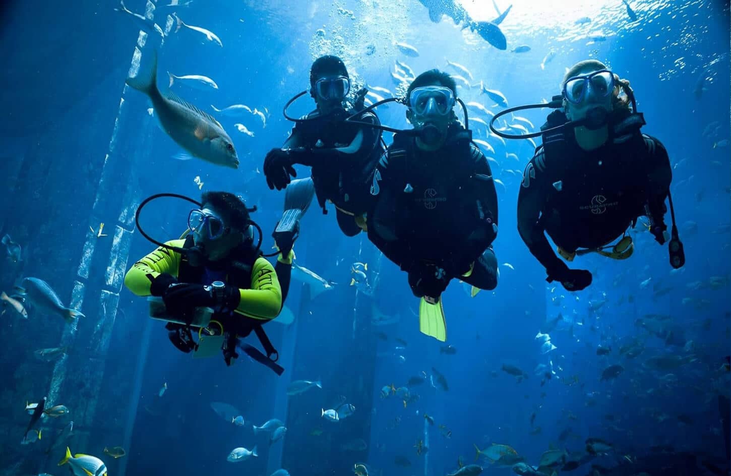 Great photo of a group of tourists on a diving trip