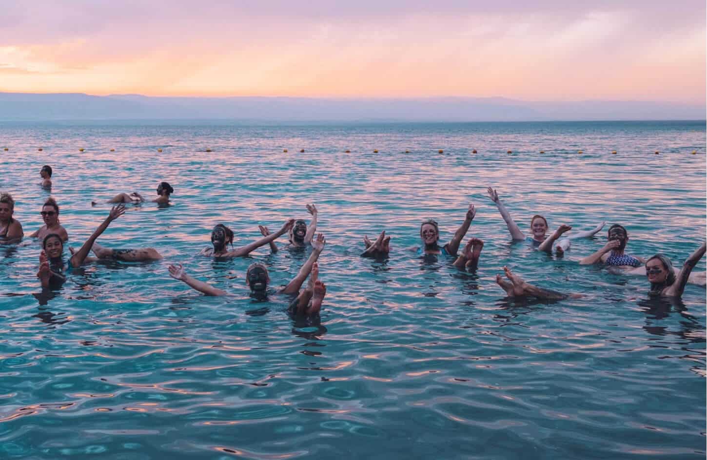 Great picture of a group in the Dead Sea