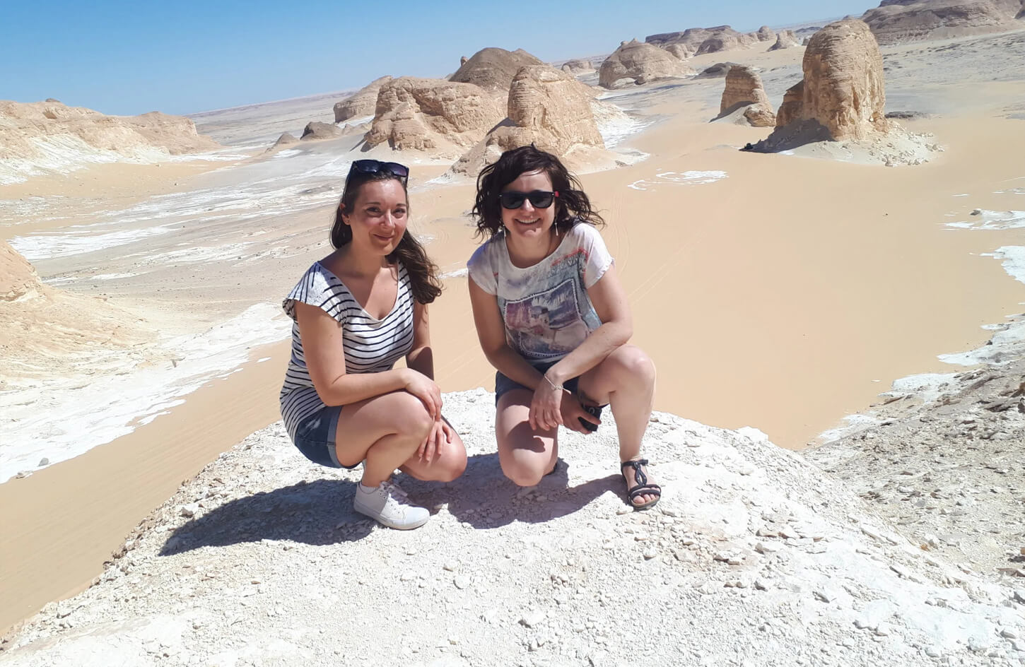 Great picture of two women in the white desert