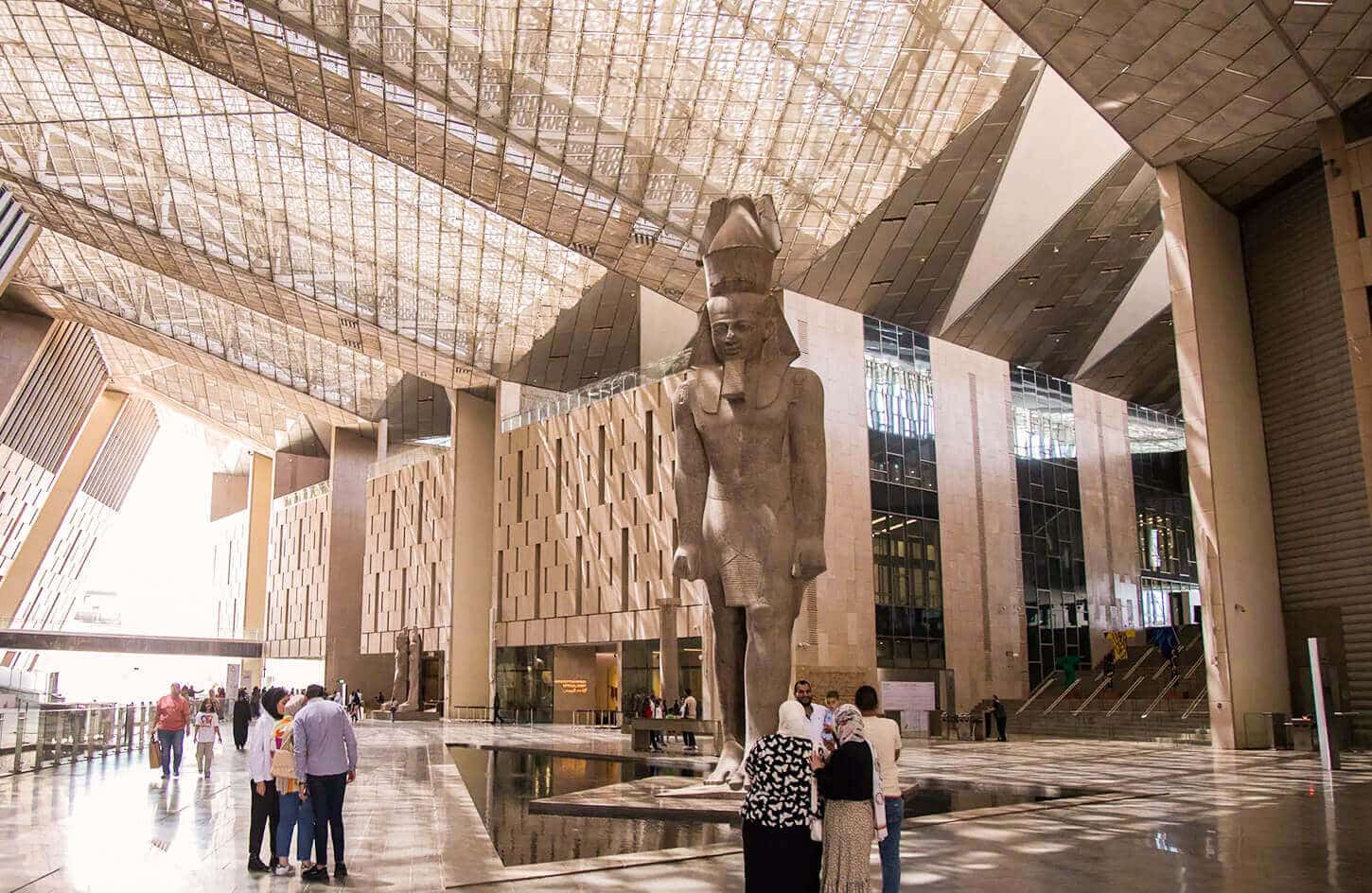 Pictures of the statue of Ramses from the entrance to the Grand Egyptian Museum