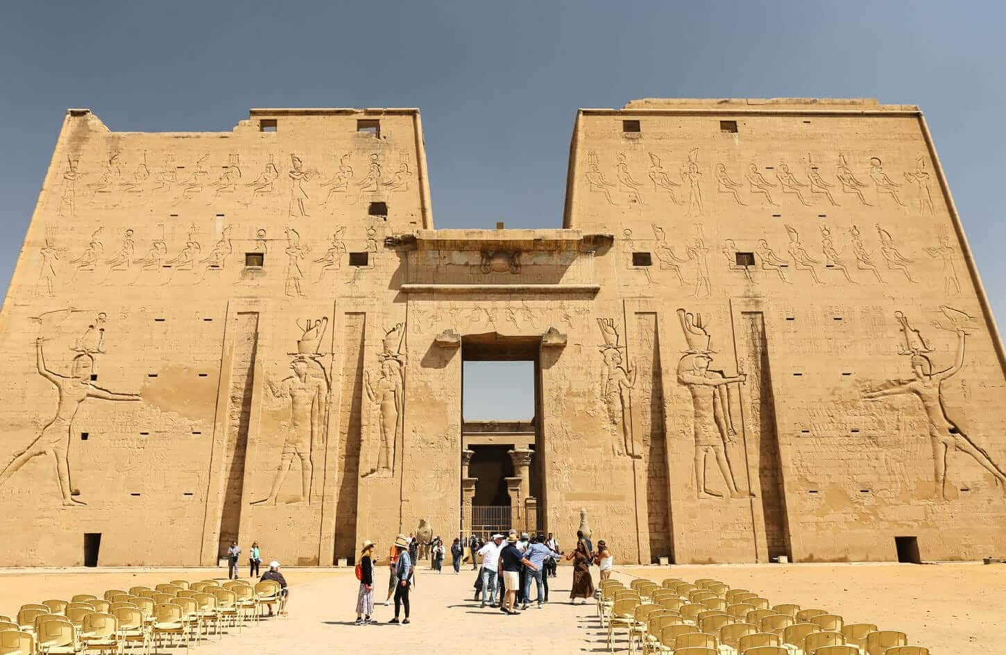 Some visitors from their tour in front of Edfu Temple