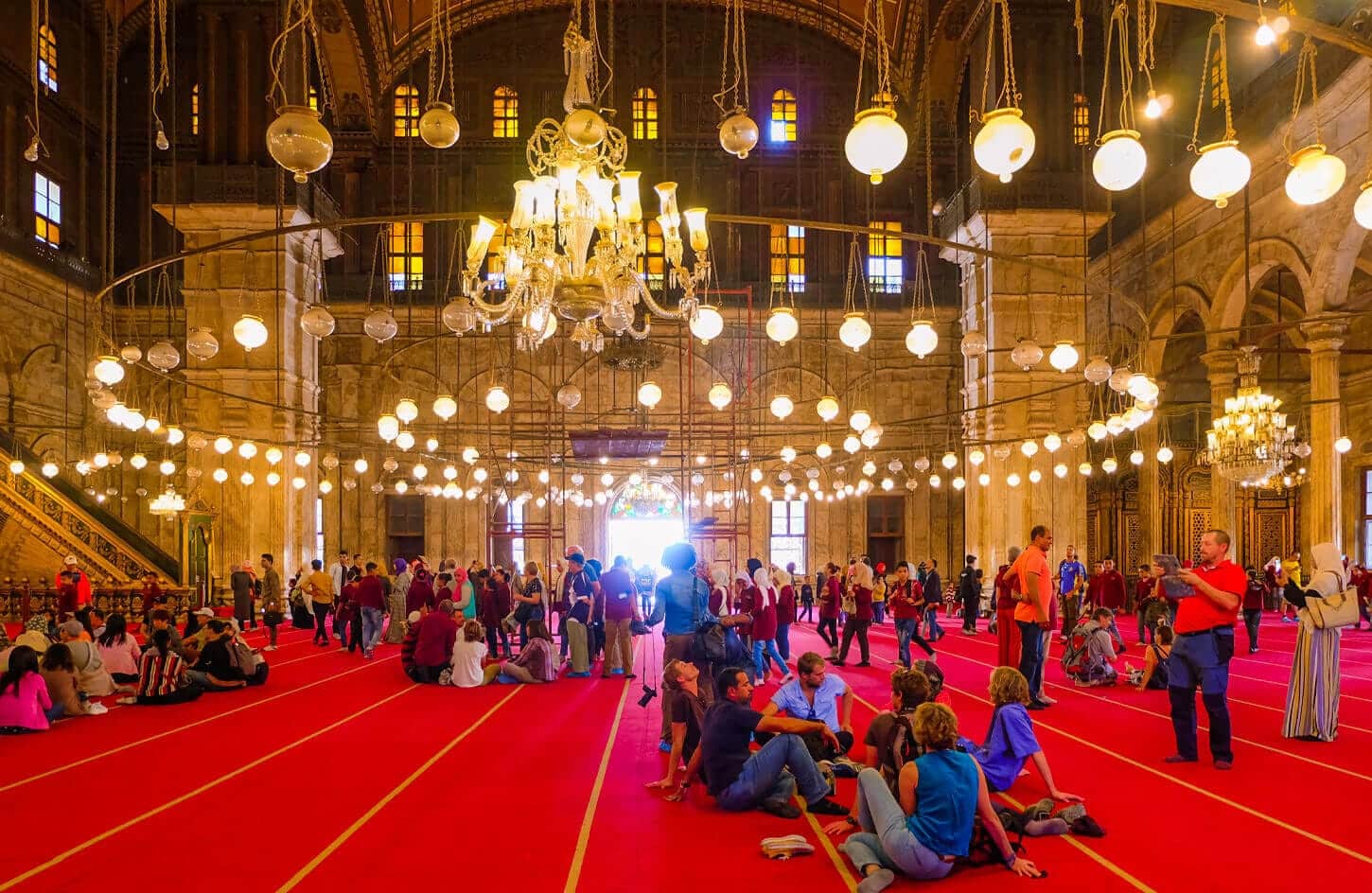 Some visitors inside the magnificent Muhammad Ali Mosque