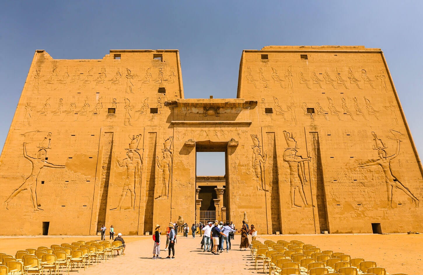 Sound and light show equipment in front of the Temple of Horus