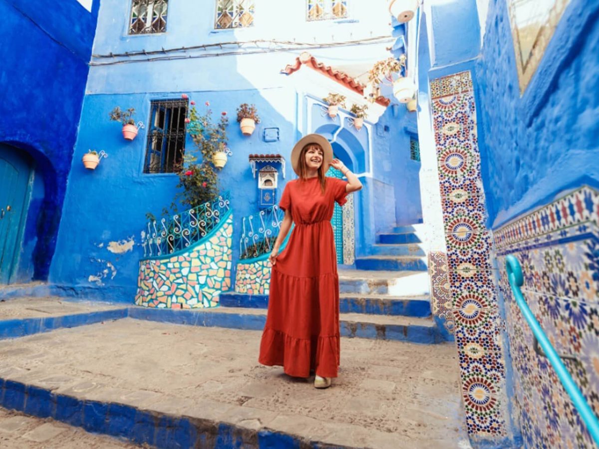 Very beautiful pictures of a woman from the blue city of Chefchaouen