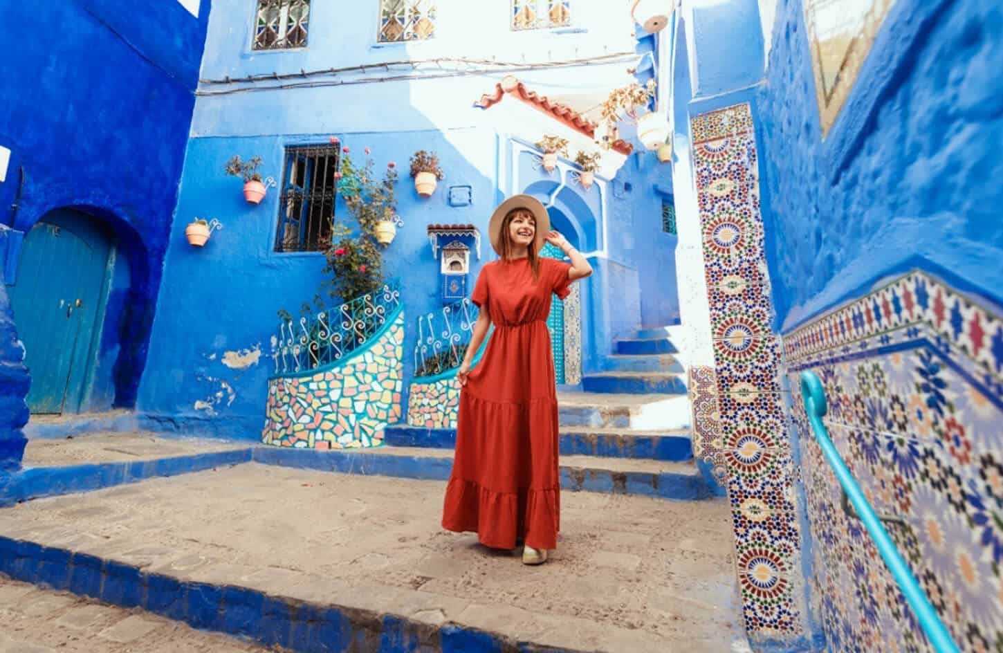 Very beautiful pictures of a woman from the blue city of Chefchaouen