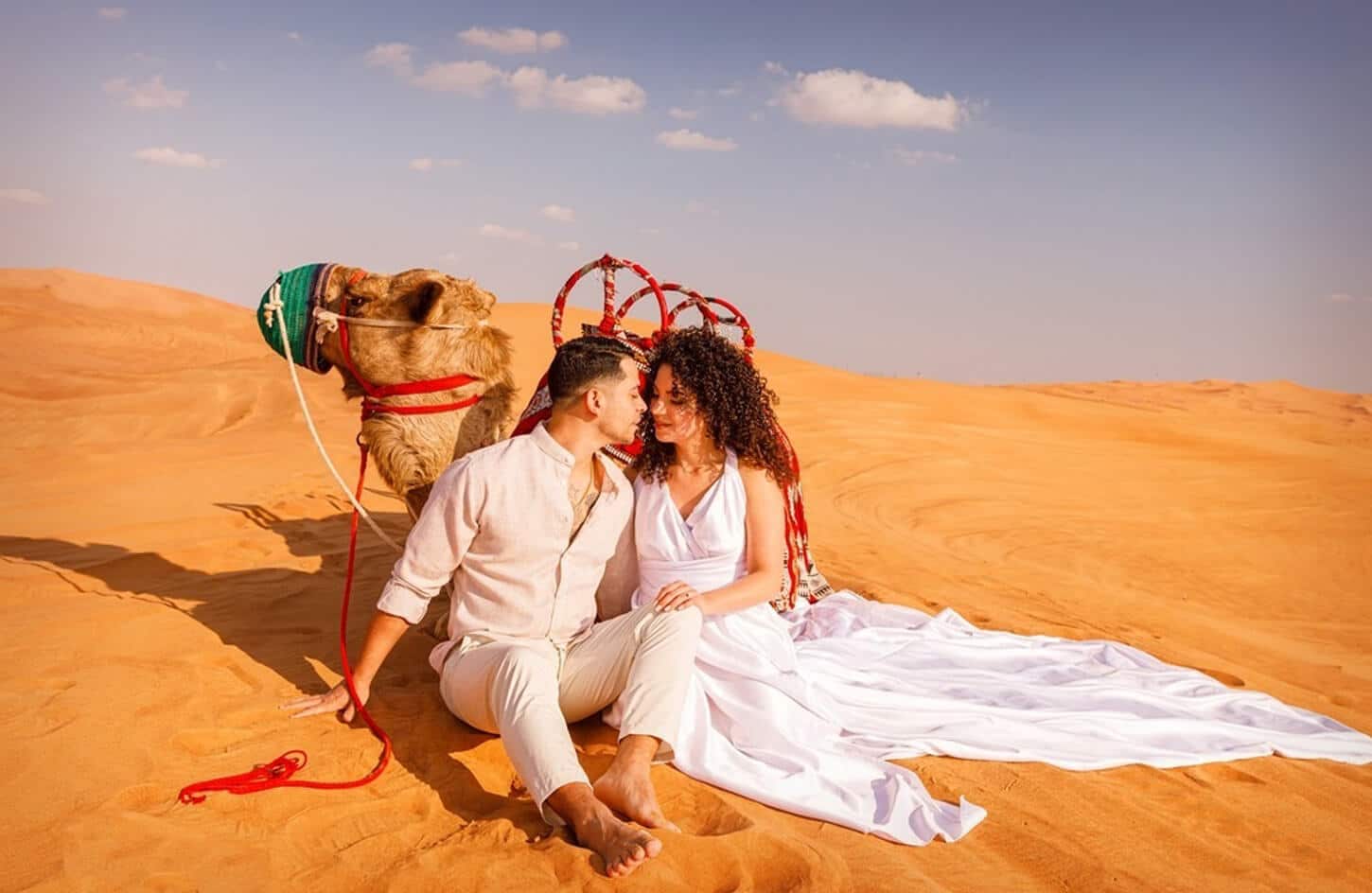 Wonderful photo of couple with camels in Dubai desert
