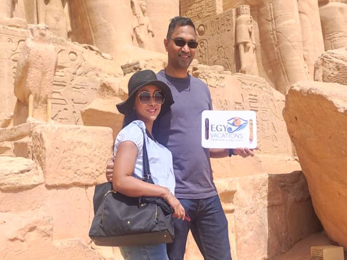 Travellers inside one of Egypt’s ancient temples