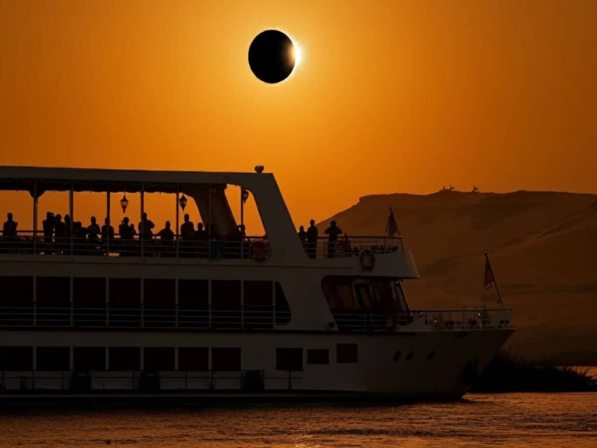 a wonderful shot of a solar eclipse from a sea trip