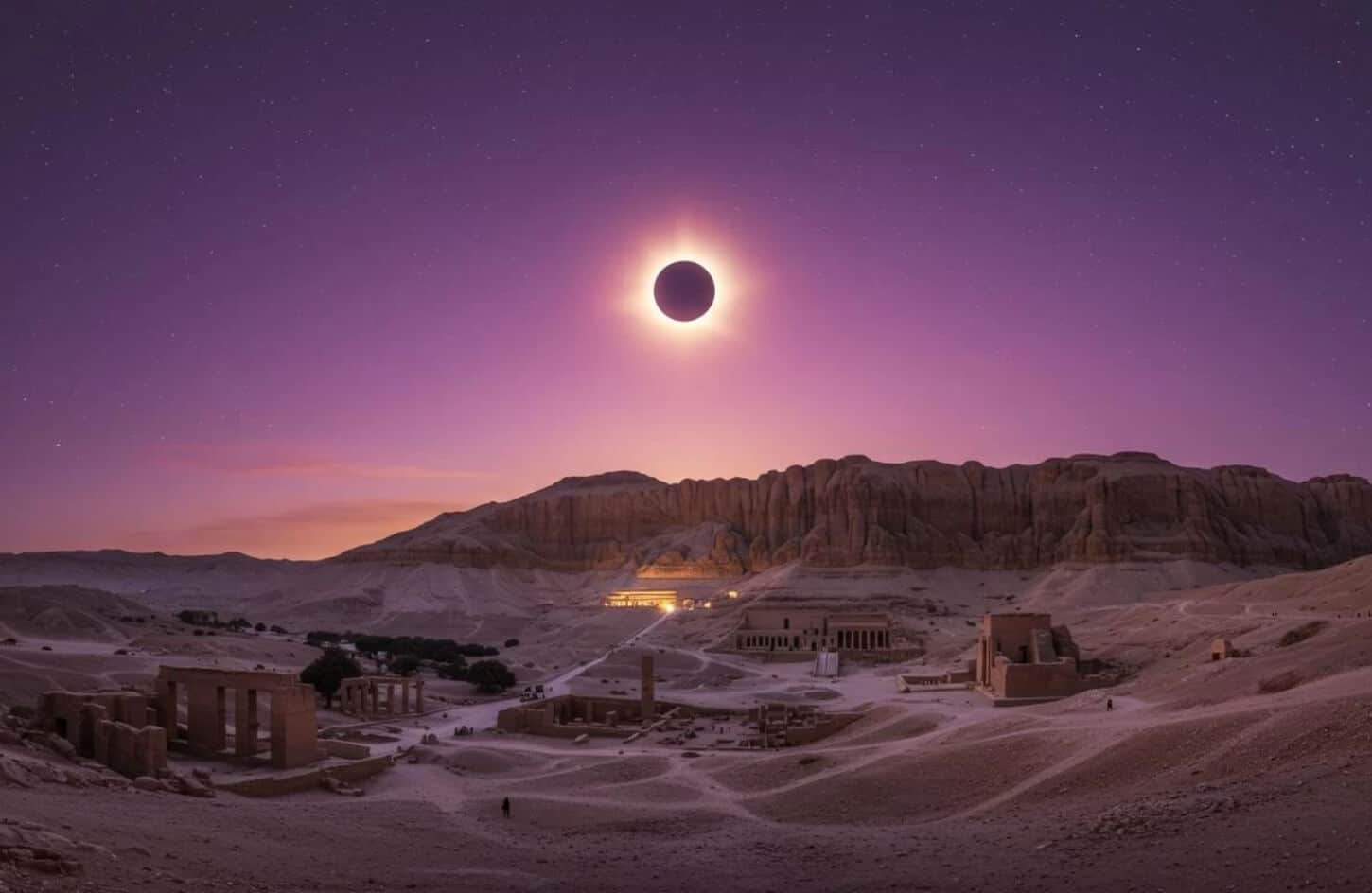 a wonderful shot of deir elbahari during the solar eclipse