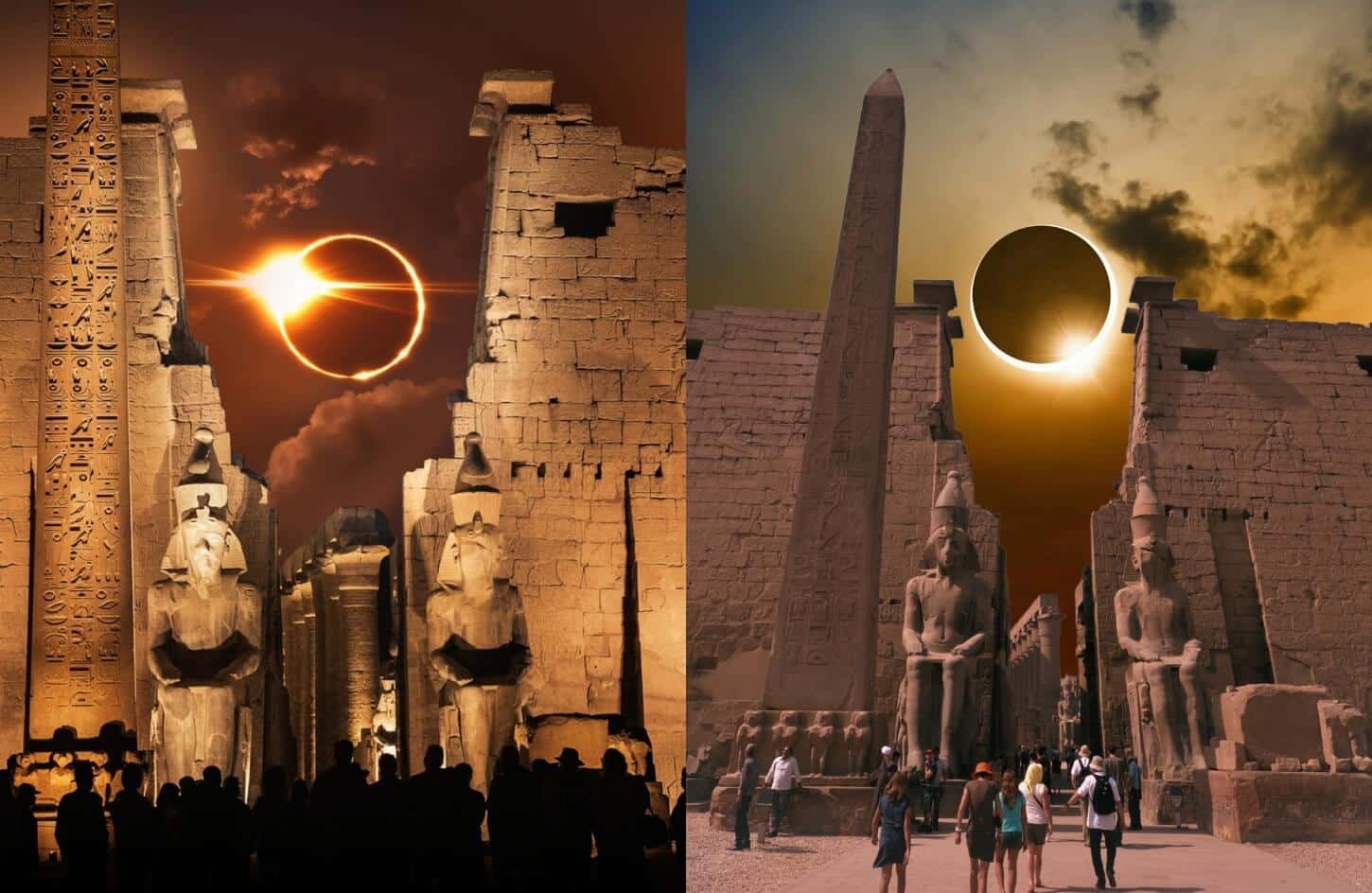 a wonderful shot of the magnificent luxor temple during the solar eclipse