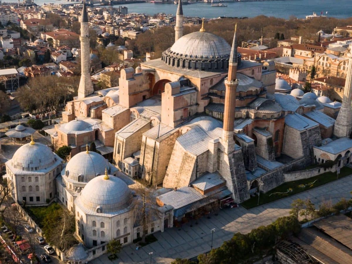 a great shot from above of hagia sophia
