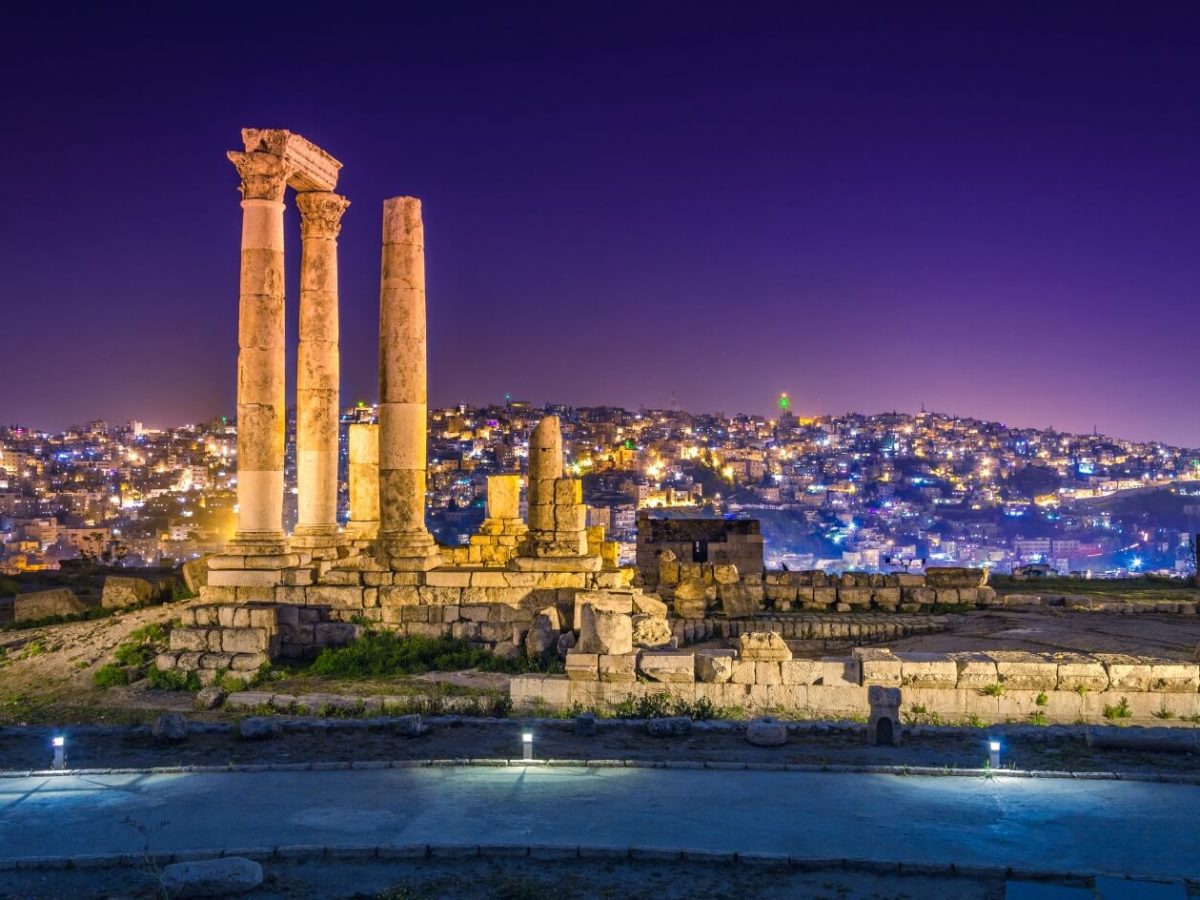 a wonderful shot of jerash at night in jordan