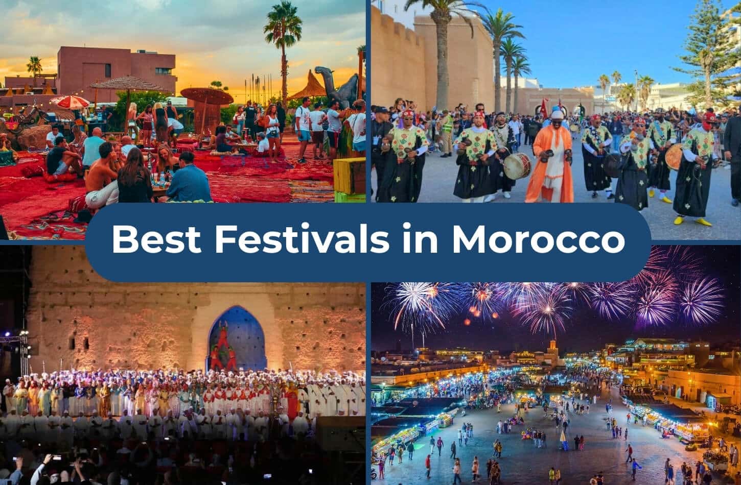 a colorful collage of moroccos vibrant festivals featuring music dance cultural parades and dazzling fireworks