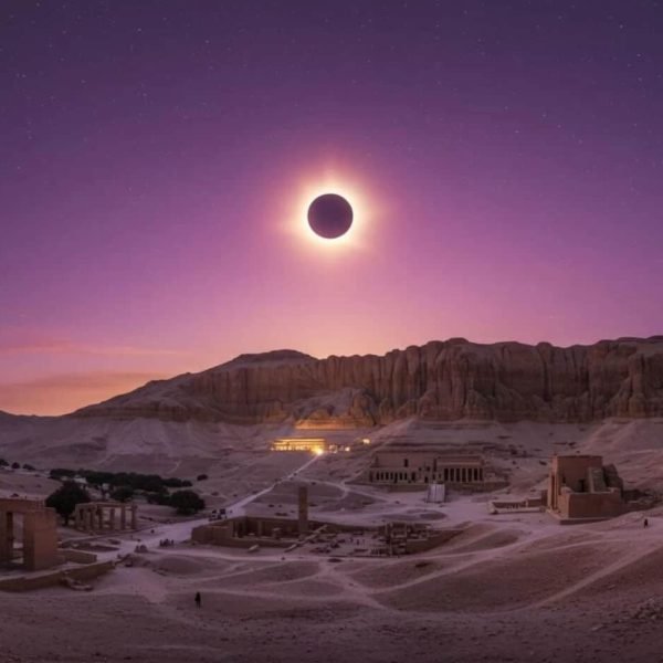 a wonderful shot of deir elbahari during the solar eclipse