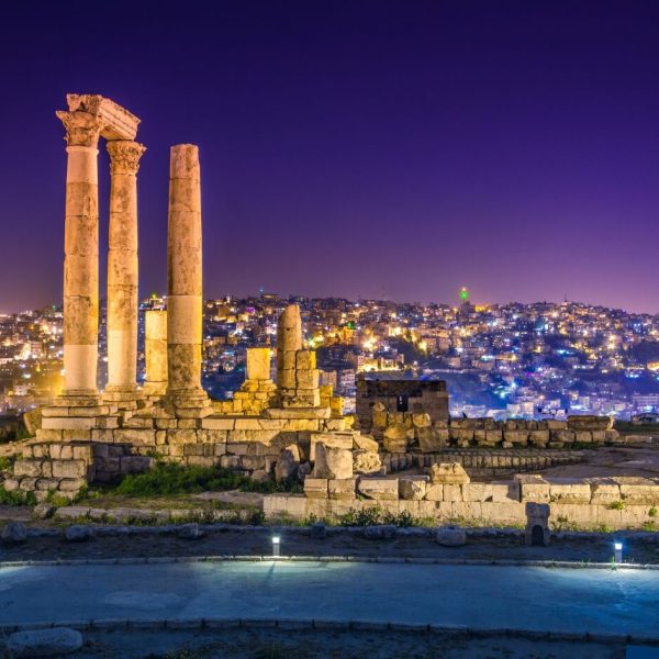 a wonderful shot of jerash at night in jordan